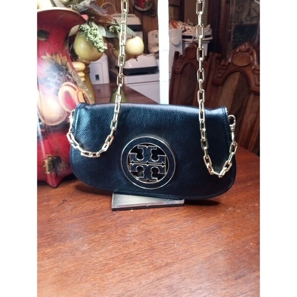 Tory Burch Crossbody Handbag Black Leather Shoulder Bag Clutch Purse Beautiful - Picture 5 of 10